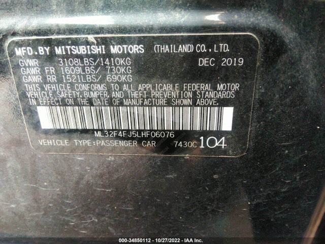 ML32F4FJ5LHF06076 Mitsubishi Mirage G4 Se/le