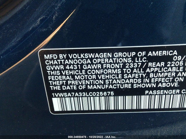 2020 Volkswagen Passat, VIN: 1VWSA7A33LC025675