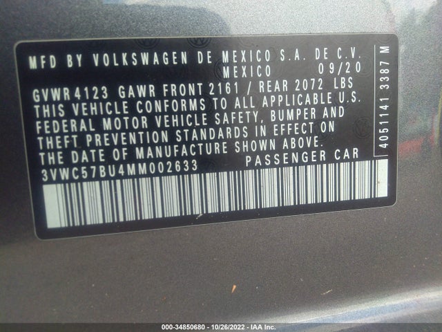 2021 Volkswagen Jetta, VIN: 3VWC57BU4MM002633