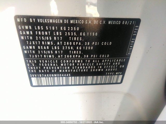 3VV1B7AX0NM004445 Volkswagen TIGUAN S
