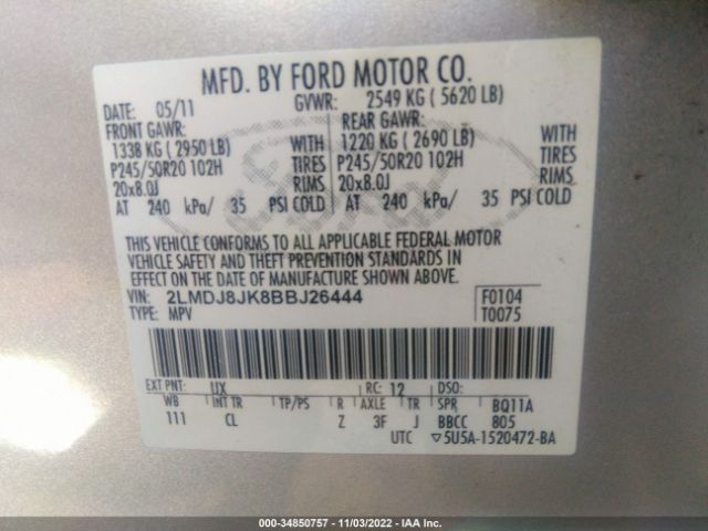 2LMDJ8JK8BBJ26444 Lincoln MKX