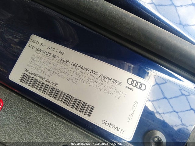 WAUEAAF48MA067008 Audi A4 Sedan S Line Premium Plus