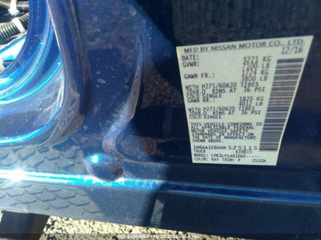 1N6AA1E6XHN525115 Nissan Titan Platinum Reserve
