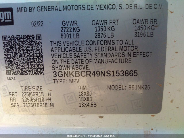2022 Chevrolet Blazer, VIN: 3GNKBCR49NS153865