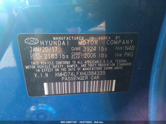 Hyundai ELANTRA SE 2017 KMHD74LFXHU384339 Image 9