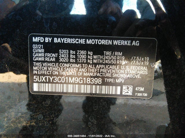 2021 BMW X3, VIN: 5UXTY3C01M9G18398