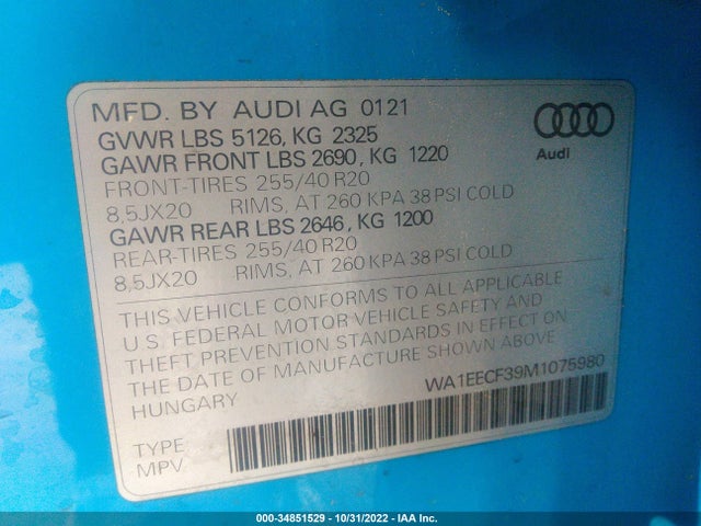 WA1EECF39M1075980 Audi Q3 S Line Premium Plus