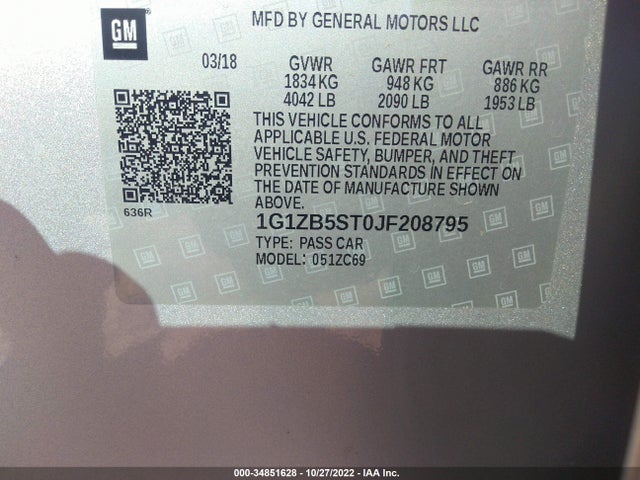 Chevrolet MALIBU LS 2018 1G1ZB5ST0JF208795 Image 9
