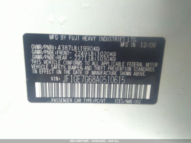 Subaru IMPREZA SEDAN WRX 2010 JF1GE7G68AG510615 Image 9