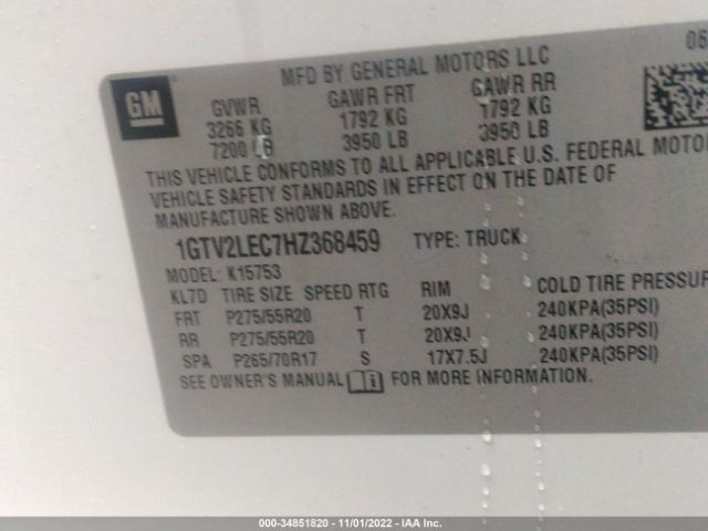 1GTV2LEC7HZ368459 GMC SIERRA 1500