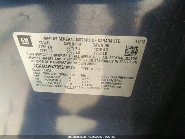 2013 GMC TERRAIN SLT VIN: 2GKALUEK2D6210873