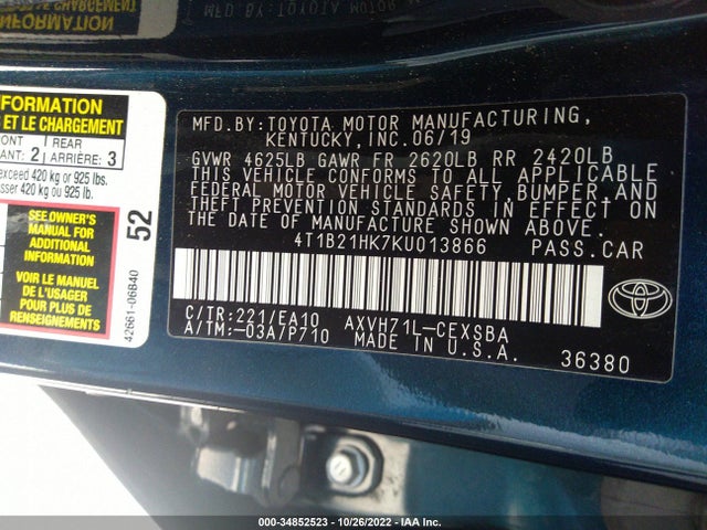 2019 Toyota Camry, VIN: 4T1B21HK7KU013866