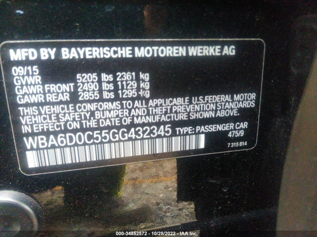 2016 BMW 6 Series, VIN: WBA6D0C55GG432345