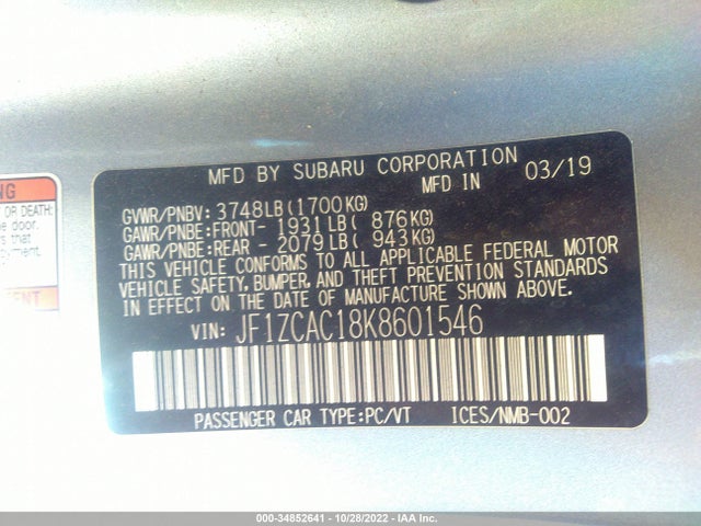 2019 Subaru BRZ, VIN: JF1ZCAC18K8601546