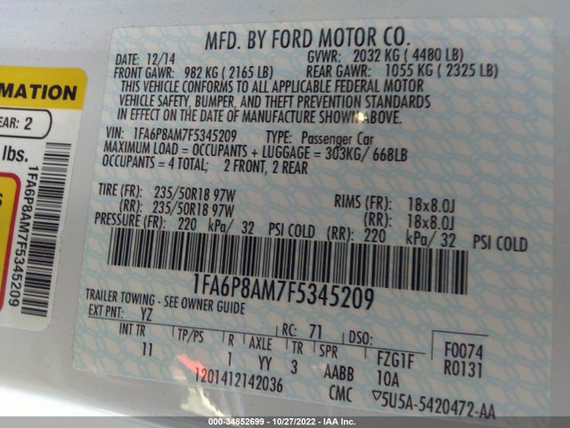 2015 Ford Fastback, VIN: 1FA6P8AM7F5345209
