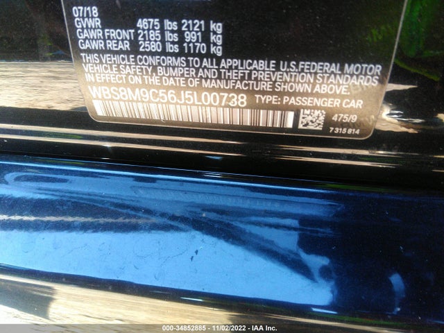 2018 BMW M3, VIN: WBS8M9C56J5L00738