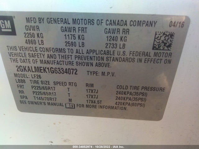 GMC Terrain Sle 2016 2GKALMEK1G6334072 Image 9