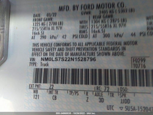 2022 Ford Transit Connect, VIN: NM0LS7S22N1528796