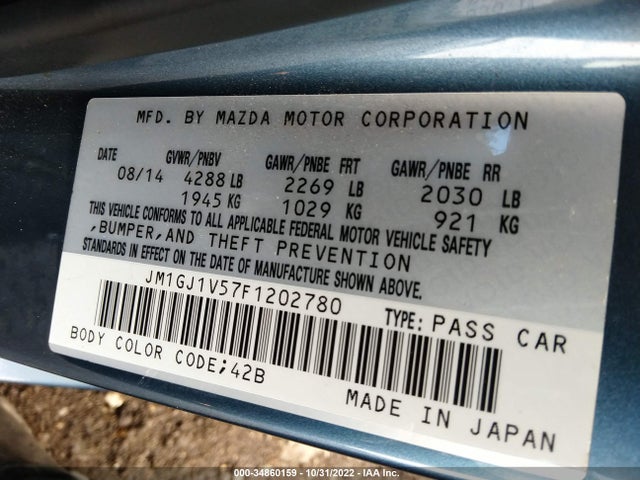 2015 Mazda 6, VIN: JM1GJ1V57F1202780