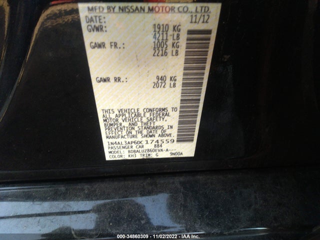 2013 NISSAN ALTIMA 2.5 SV VIN: 1N4AL3AP6DC174559