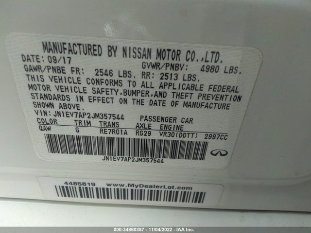 2018 Infiniti Q50, VIN: JN1EV7AP2JM357544
