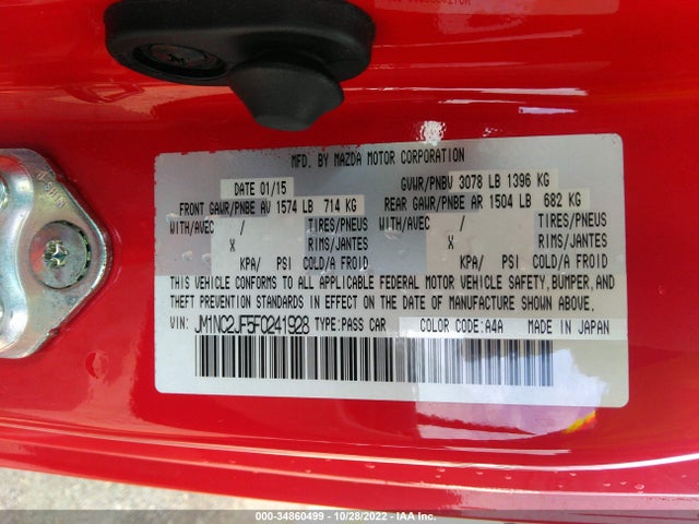 2015 Mazda MX-5 Miata, VIN: JM1NC2JF5F0241928