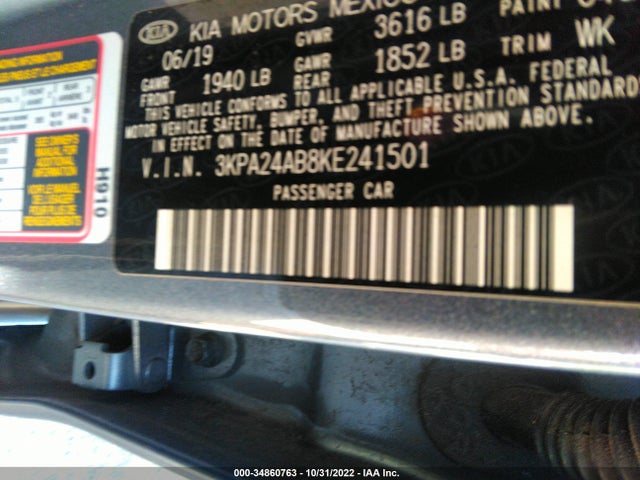 2019 Kia Rio, VIN: 3KPA24AB8KE241501