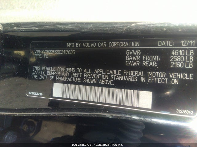 Volvo S60 T5 2012 YV1622FS9C2117636 Image 9