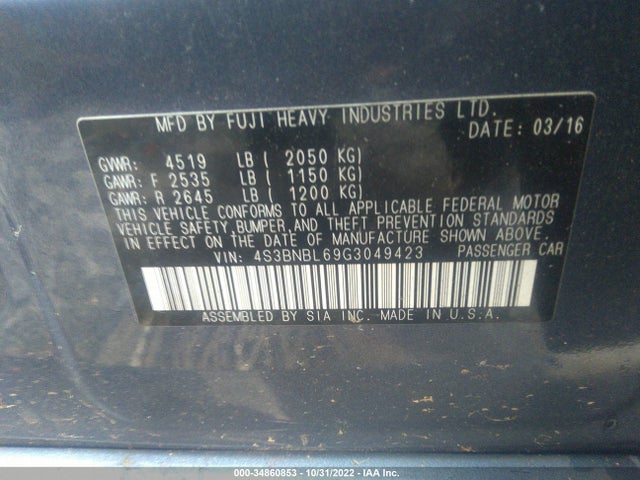 Subaru Legacy 2.5i Limited 2016 4S3BNBL69G3049423 Image 10