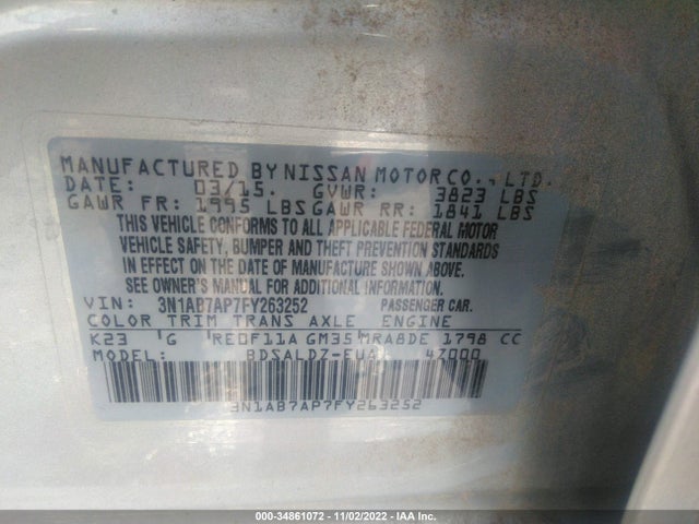 2015 Nissan Sentra, VIN: 3N1AB7AP7FY263252