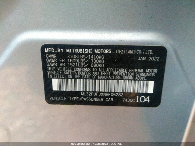 2022 Mitsubishi Mirage, VIN: ML32FUFJXNHF05282