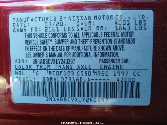 2020 Nissan Sentra, VIN: 3N1AB8CVXLY240397