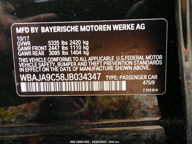 WBAJA9C58JB034347 BMW 5 Series 530e Iperformance
