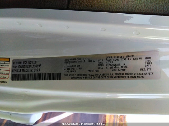 2022 Jeep Gladiator, VIN: 1C6JJTEG3NL139898