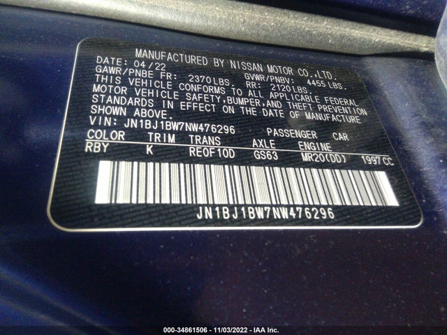 2022 Nissan Rogue, VIN: JN1BJ1BW7NW476296