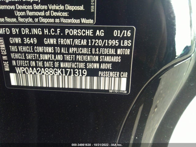 2016 Porsche Cayman, VIN: WP0AA2A88GK171319