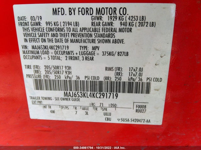 Ford Ecosport Titanium 2019 MAJ6S3KL4KC291719 Image 10