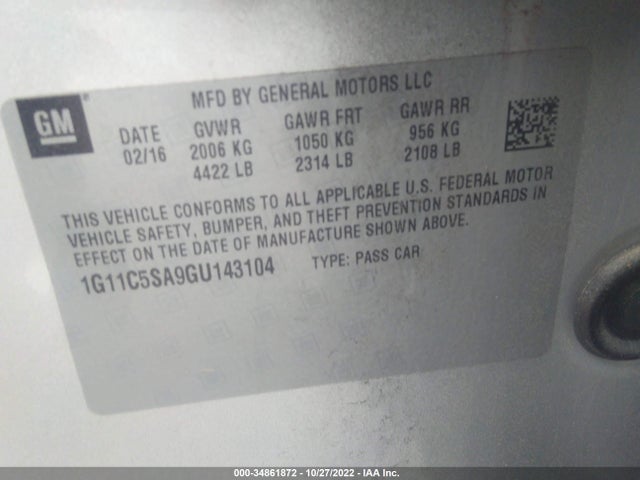 Chevrolet Malibu Limited Lt 2016 1G11C5SA9GU143104 Image 9