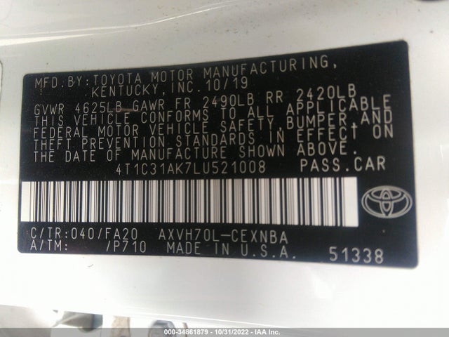 2020 Toyota Camry, VIN: 4T1C31AK7LU521008