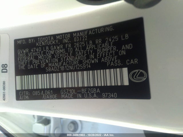 58ADZ1B12NU125914 Lexus Es Es 350