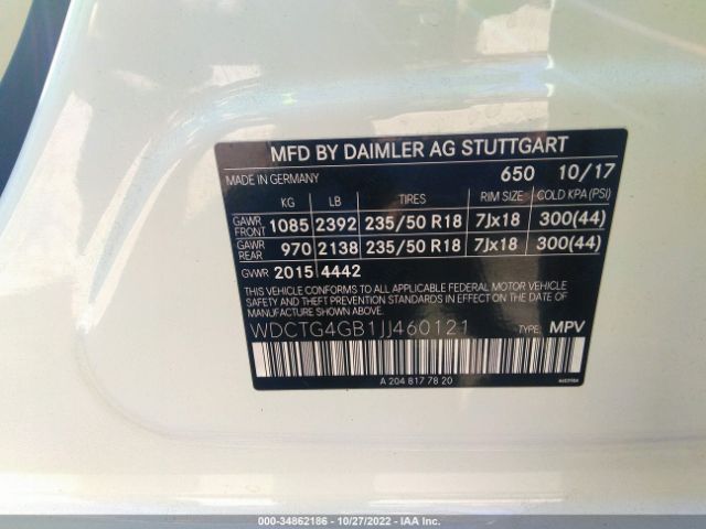 WDCTG4GB1JJ460121 Mercedes-Benz Gla Gla 250