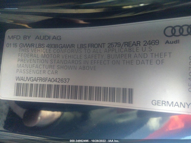 2015 Audi S5, VIN: WAUVGAFR6FA042637