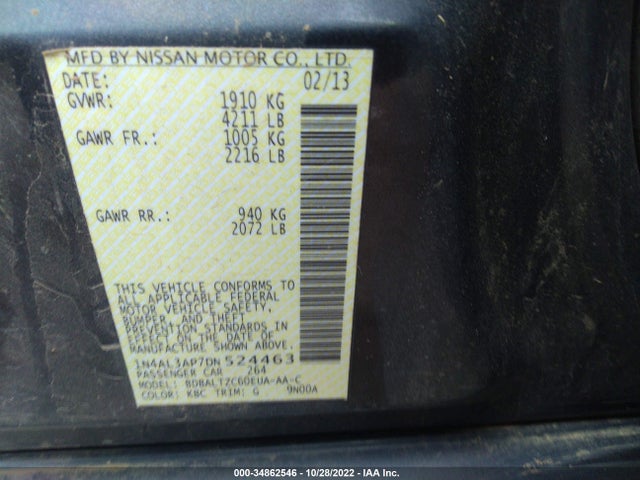 2013 NISSAN ALTIMA 2.5 SV VIN: 1N4AL3AP7DN524463