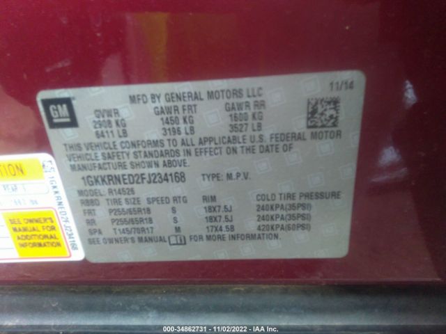 1GKKRNED2FJ234168 GMC ACADIA SLE