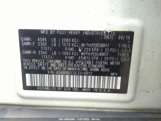 4S4BRBCC5E3314812 Subaru Outback 2.5i Premium