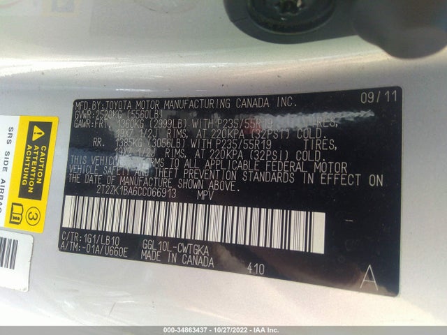Lexus RX 350 2012 2T2ZK1BA6CC066913 Image 11