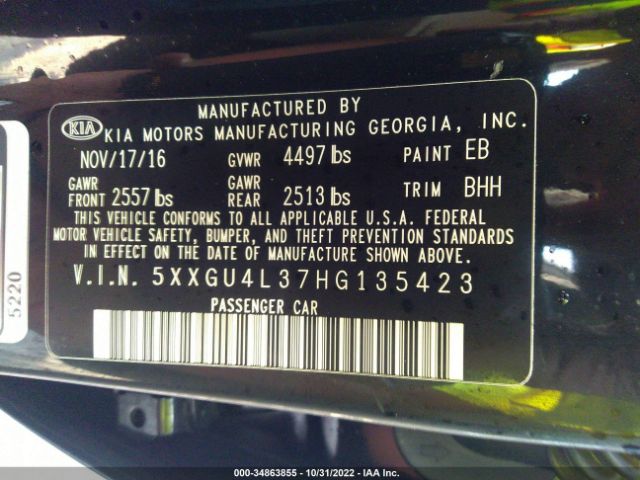 5XXGU4L37HG135423 KIA OPTIMA EX