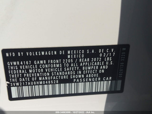2017 Volkswagen Golf, VIN: 3VW217AU8HM048528