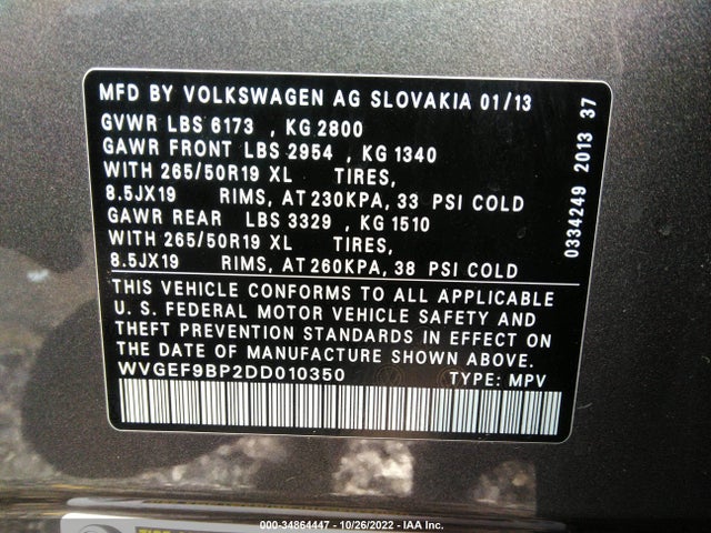 Volkswagen Touareg Lux 2013 WVGEF9BP2DD010350 Image 11
