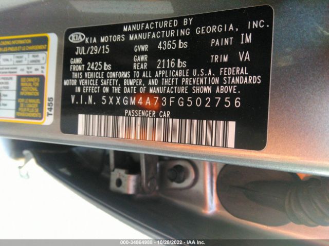 5XXGM4A73FG502756 KIA Optima Lx